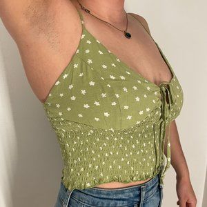 Pacsun green flower crop tank size L